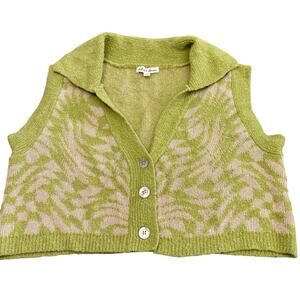 For Love & Lemons Green Crop Sweater Vest Women’s Size Small Hippie Retro Funky